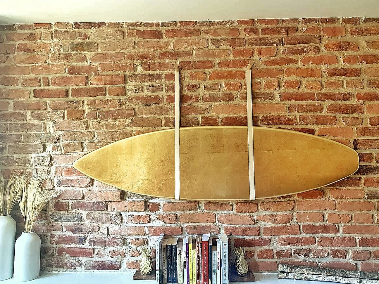Oak and Leather Surfboard Rack | Pair of Hand Made contemporary style Oak and leather surfboard wall mounts.