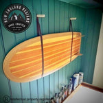 Load image into Gallery viewer, Oak and Leather Surfboard Rack | Pair of Hand Made contemporary style Oak and leather surfboard wall mounts.
