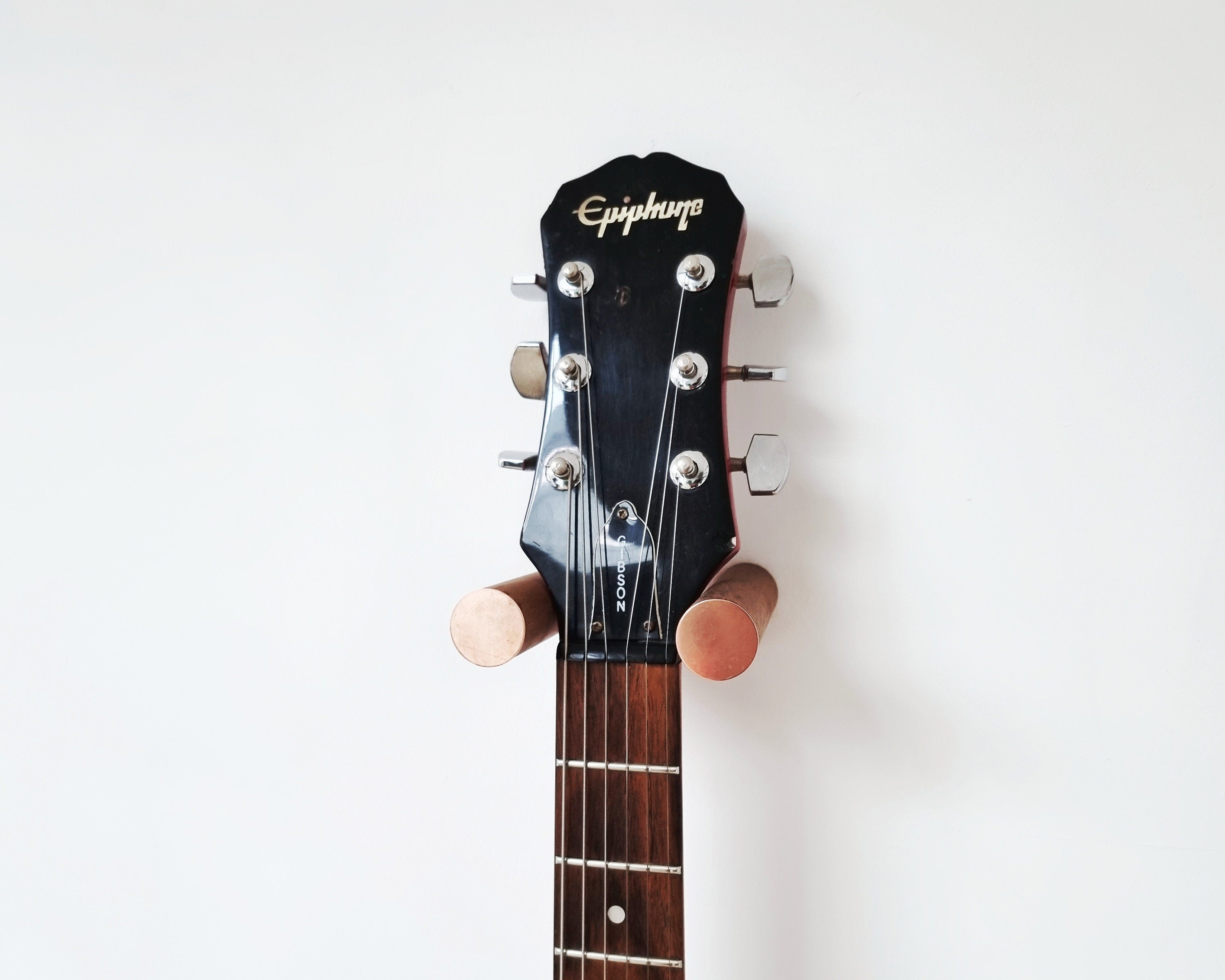 Walnut & Copper Floating Guitar Holder Wall Mount / minimalist simple guitar rack