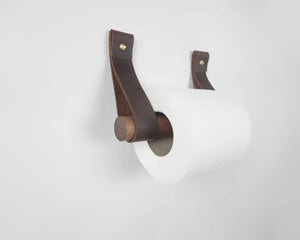 Toilet roll holder / toilet paper roll holder made from Wood and Leather