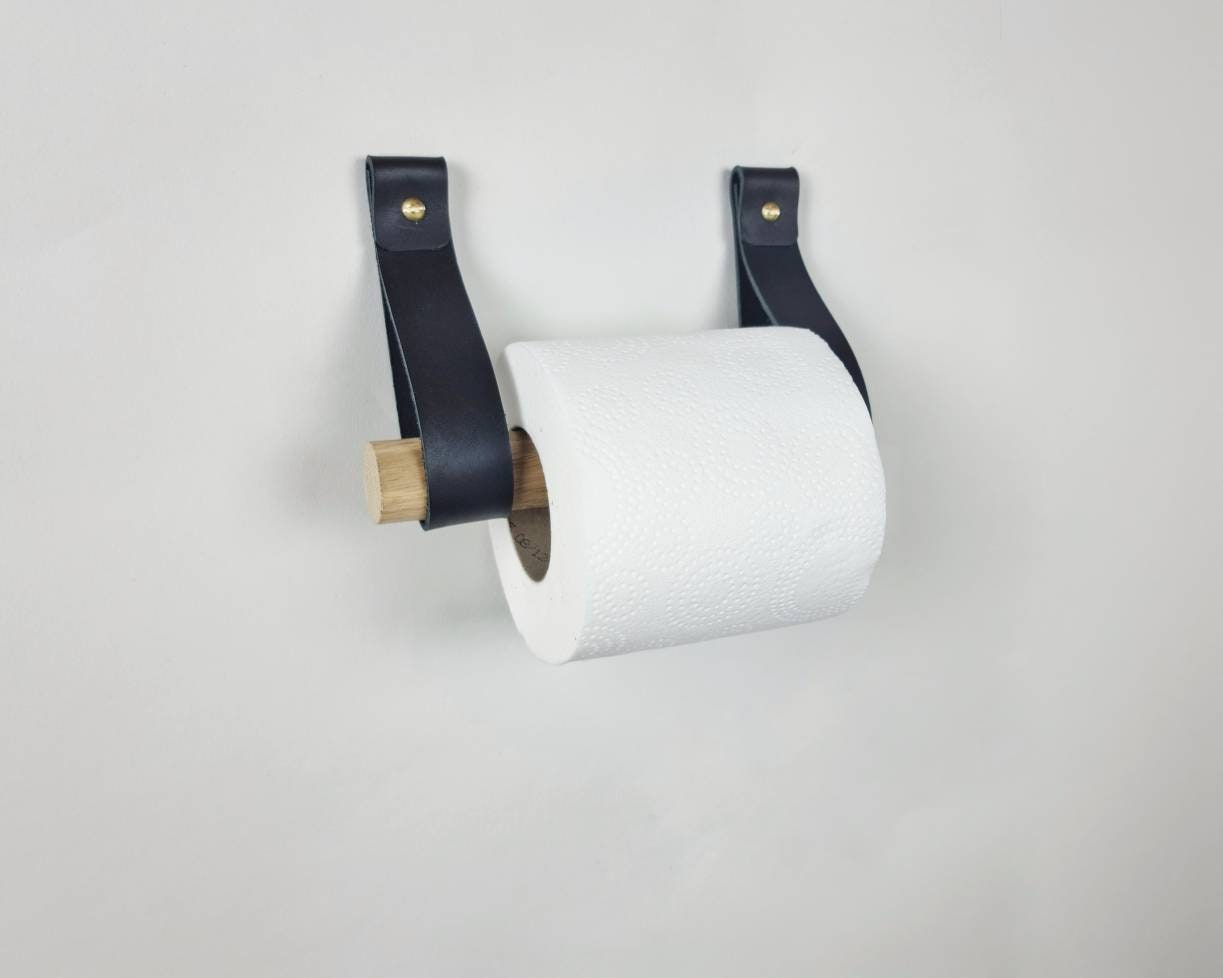 Toilet roll holder / toilet paper roll holder made from Wood and Leather