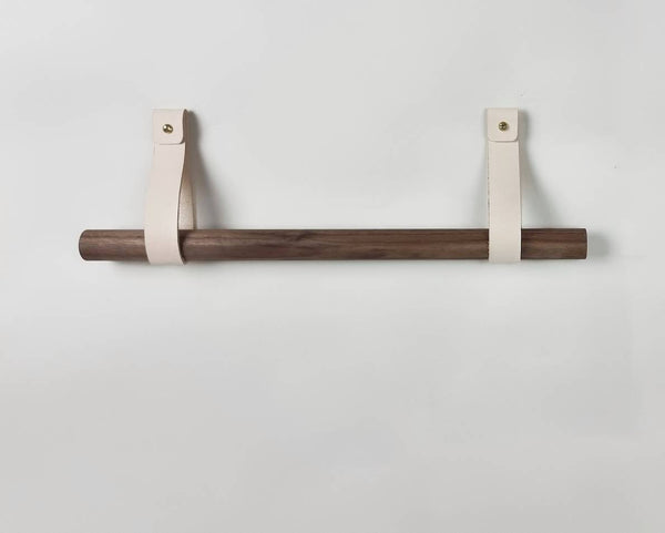 Leather & Wood Hanging Towel Rail Holder Kit Wall Mounted Rack for