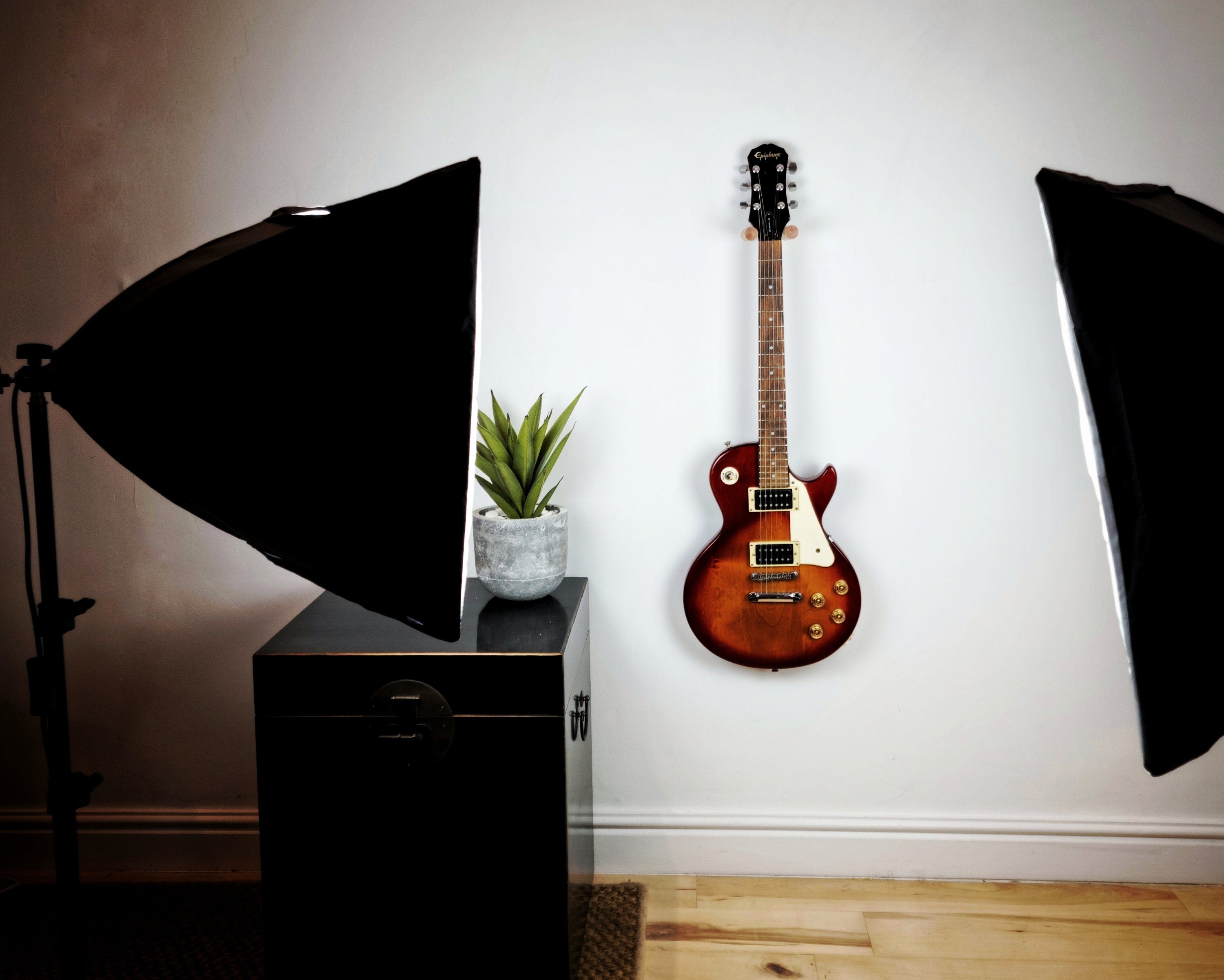 Walnut & Brass Floating Guitar Holder Wall Mount / minimalist simple guitar rack