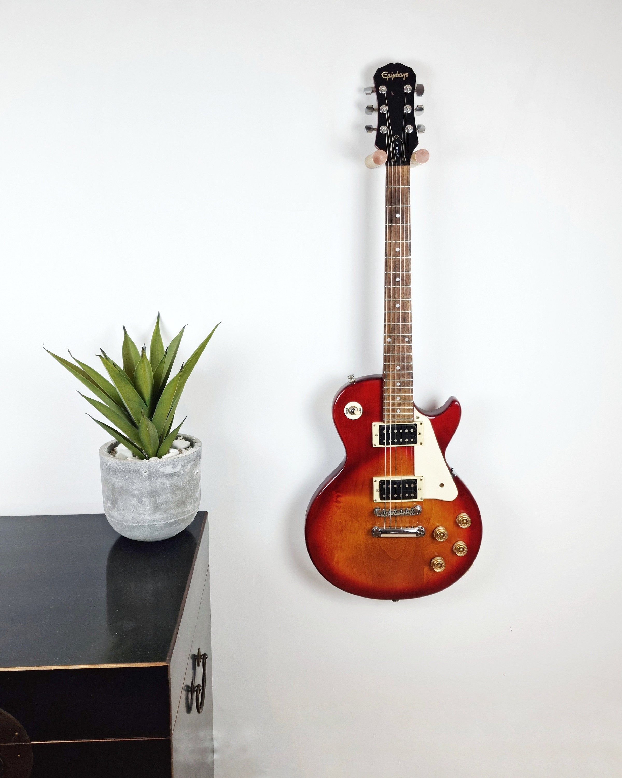 Oak & Copper Floating Guitar Holder Wall Mount / minimalist simple guitar rack