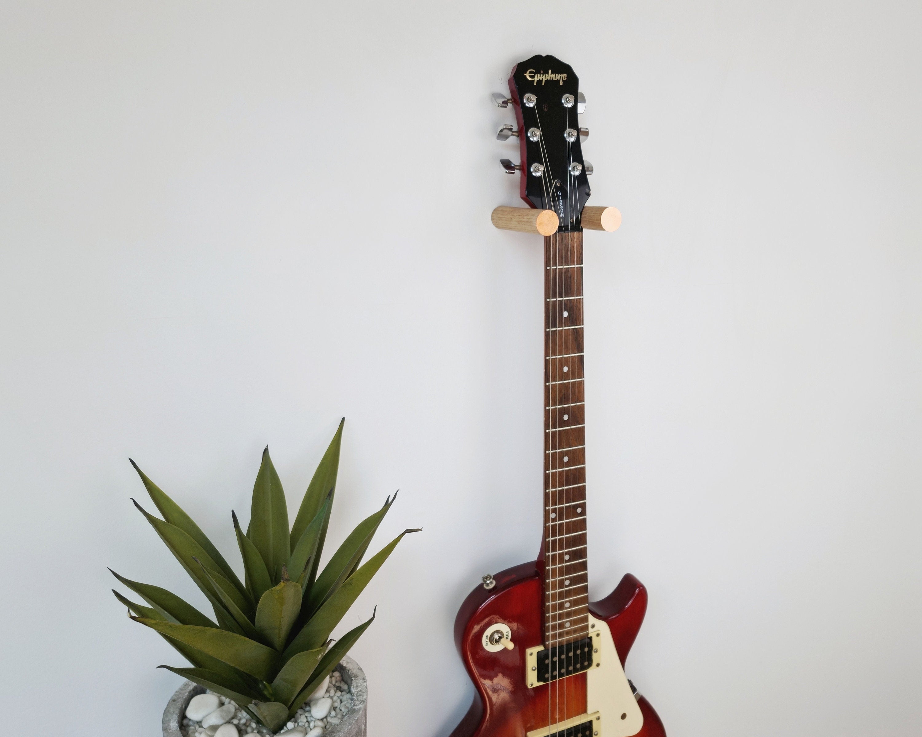 Oak & Copper Floating Guitar Holder Wall Mount / minimalist simple guitar rack