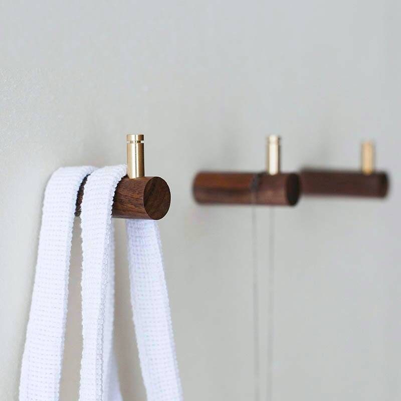 Walnut Brass Wall Hook / Coat Hook / Towel Hook / Jewelry holder / Bag hook