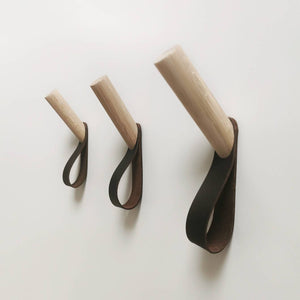 Oak and Leather Wall Hook / Coat Hook / Clothes Hanger