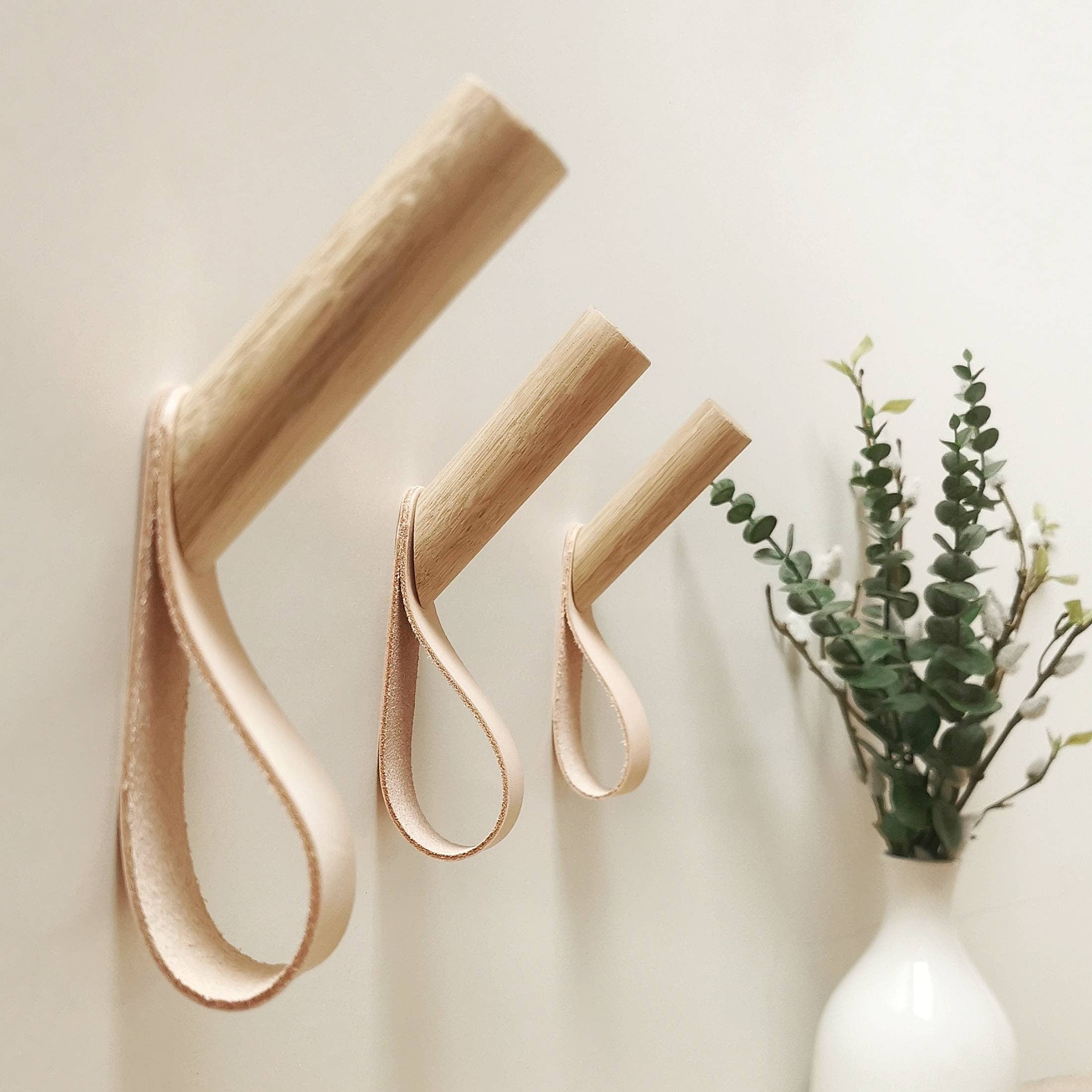 Oak and Leather Wall Hook / Coat Hook / Clothes Hanger