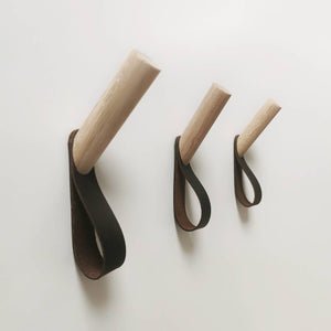 Oak and Leather Wall Hook / Coat Hook / Clothes Hanger
