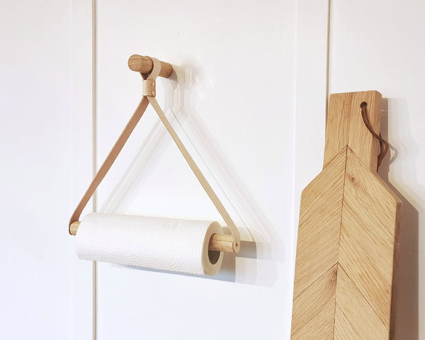 Paper Towel Holder Oak & Leather / Kitchen Roll holder – New