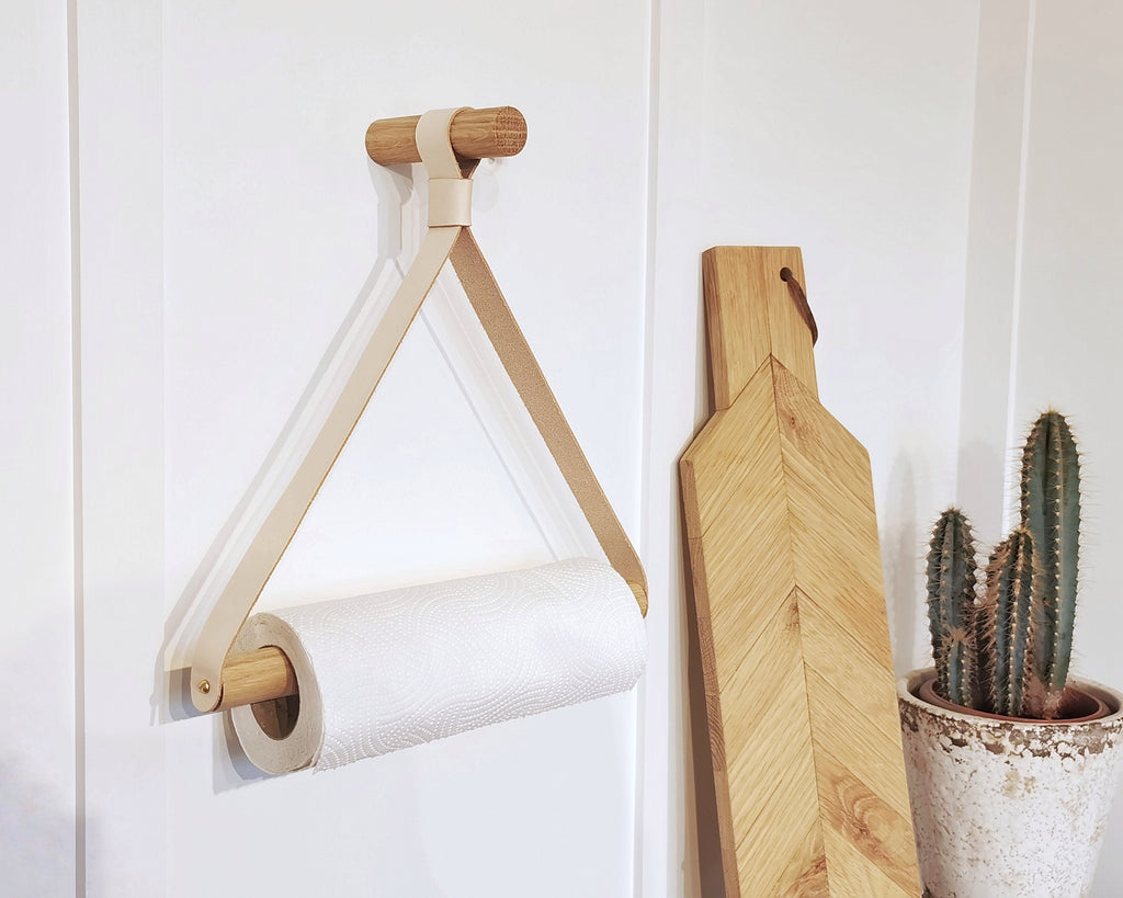 Paper Towel Holder Oak & Leather / Kitchen Roll holder