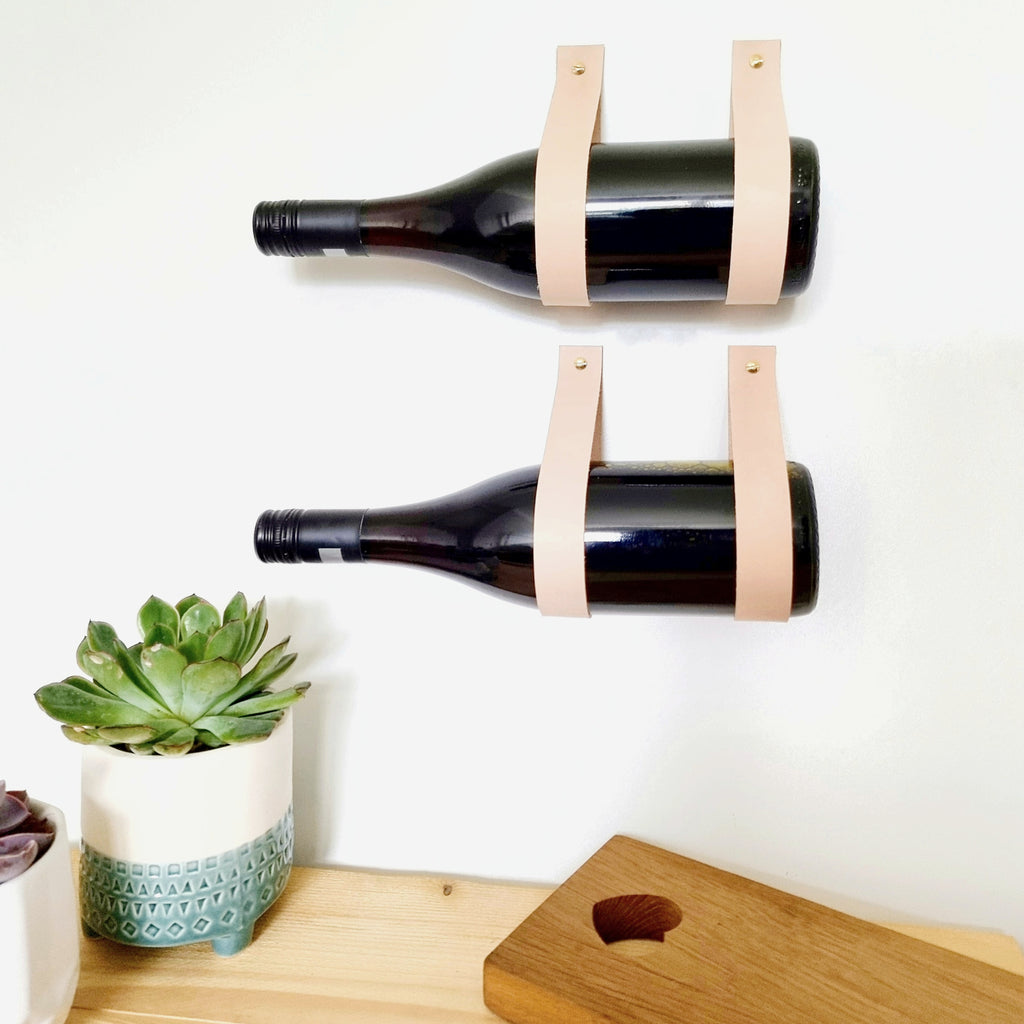 Leather Strap Wine Rack. One bottle set.