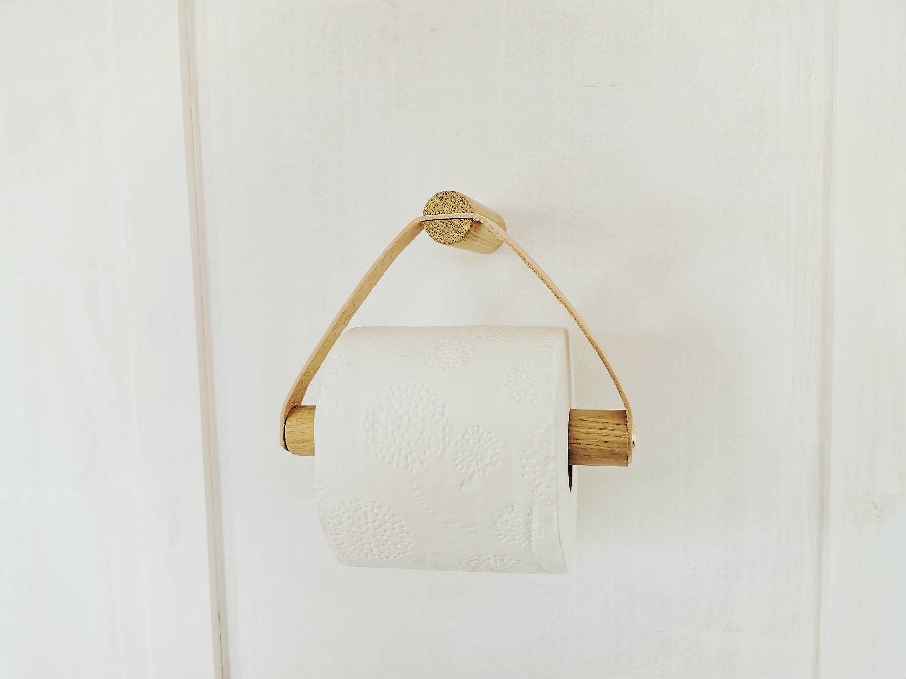 Toilet Roll Holder Oak & Leather / Toilet paper holder