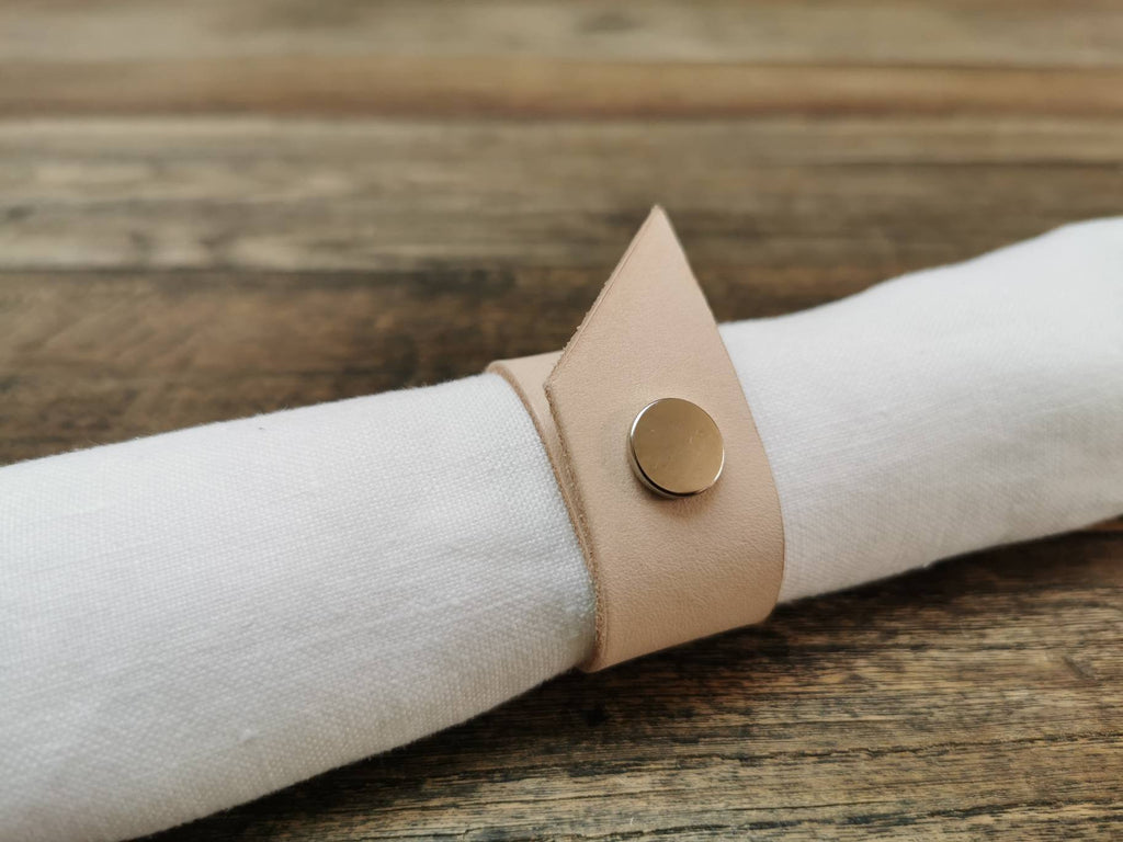 Leather Napkin rings with snap fastener, handmade table dressing.