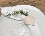 Load image into Gallery viewer, Napkin rings Leather Triangle and Birch, handmade table dressing.
