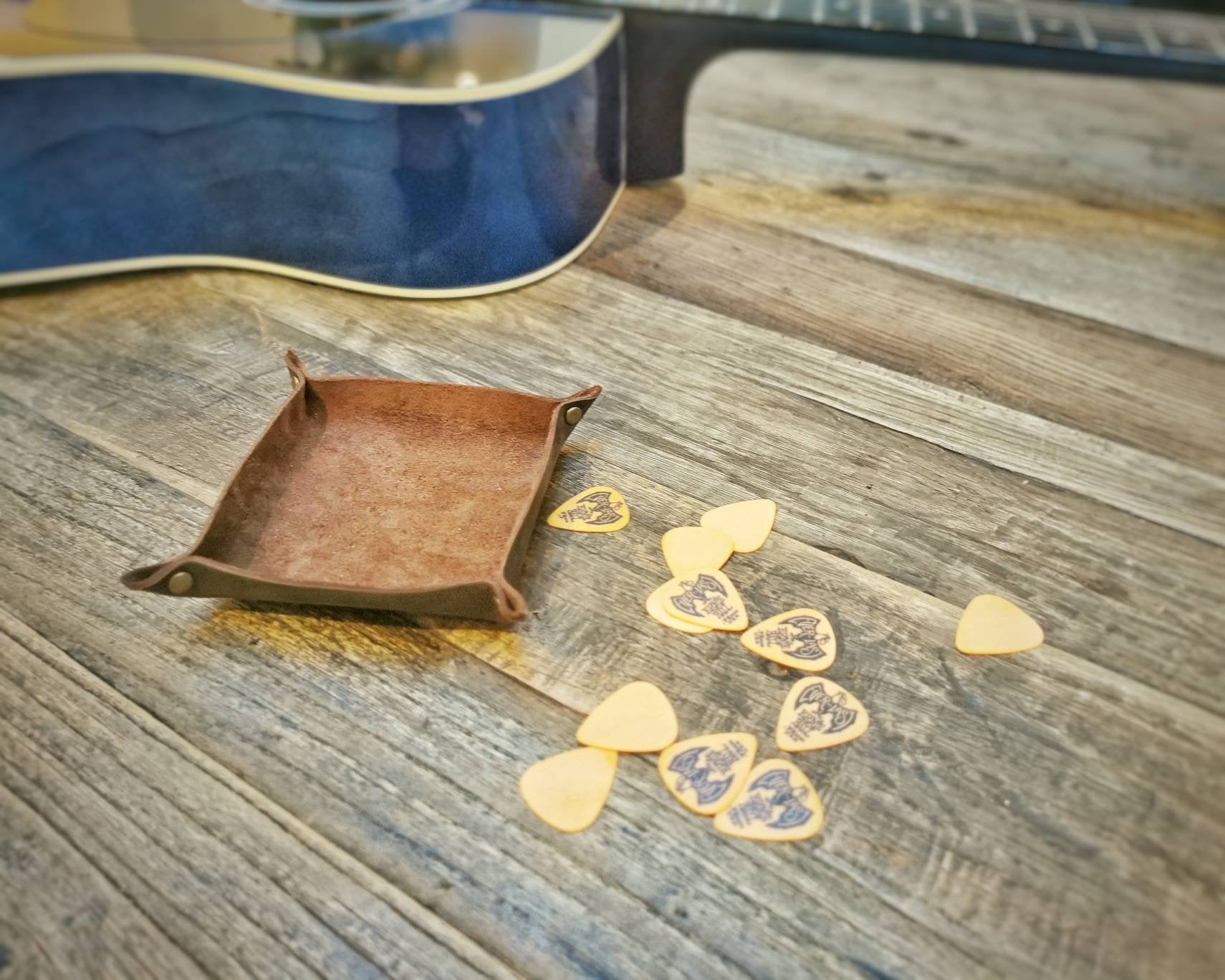 Real Leather Guitar Plectrum Holder, Guitar Pic Tray.