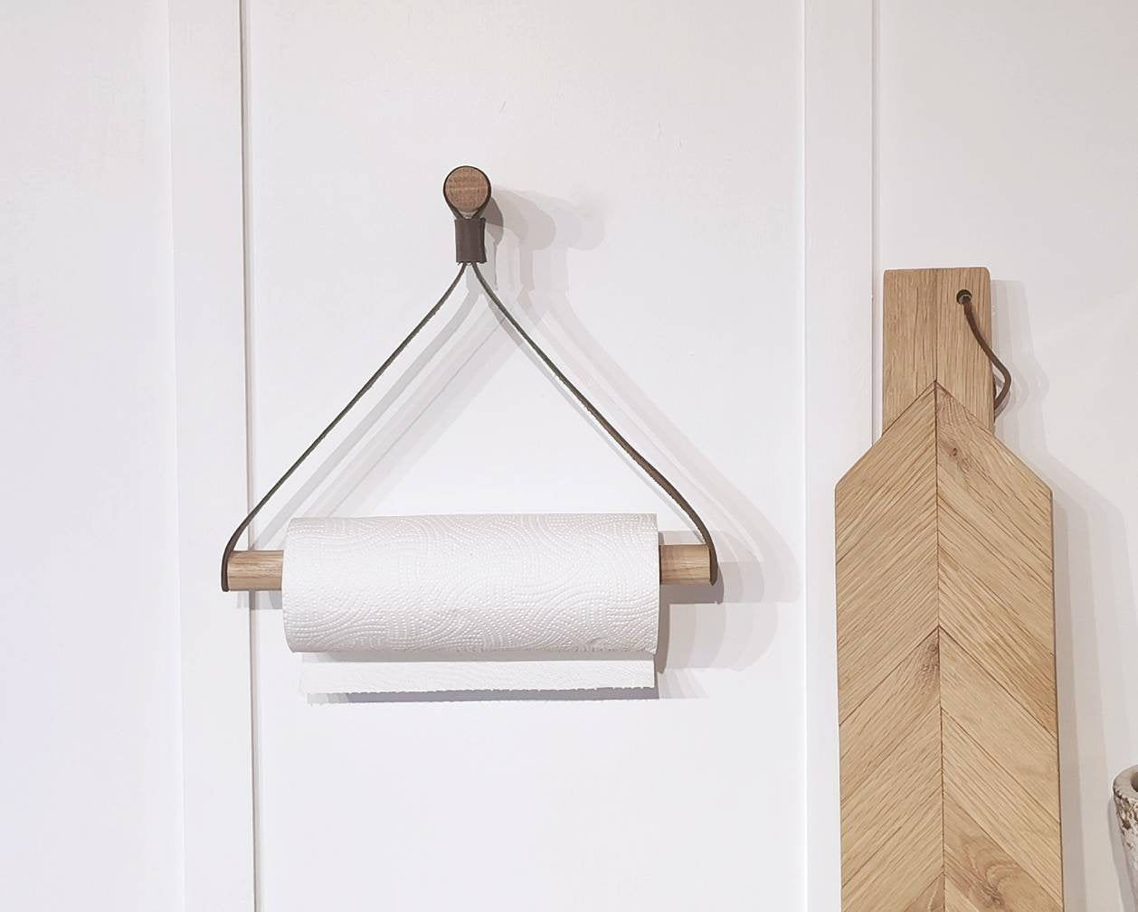 Paper Towel Holder Oak & Leather / Kitchen Roll holder