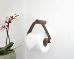 Load image into Gallery viewer, Toilet Roll Holder Walnut &amp; Leather / Toilet paper holder
