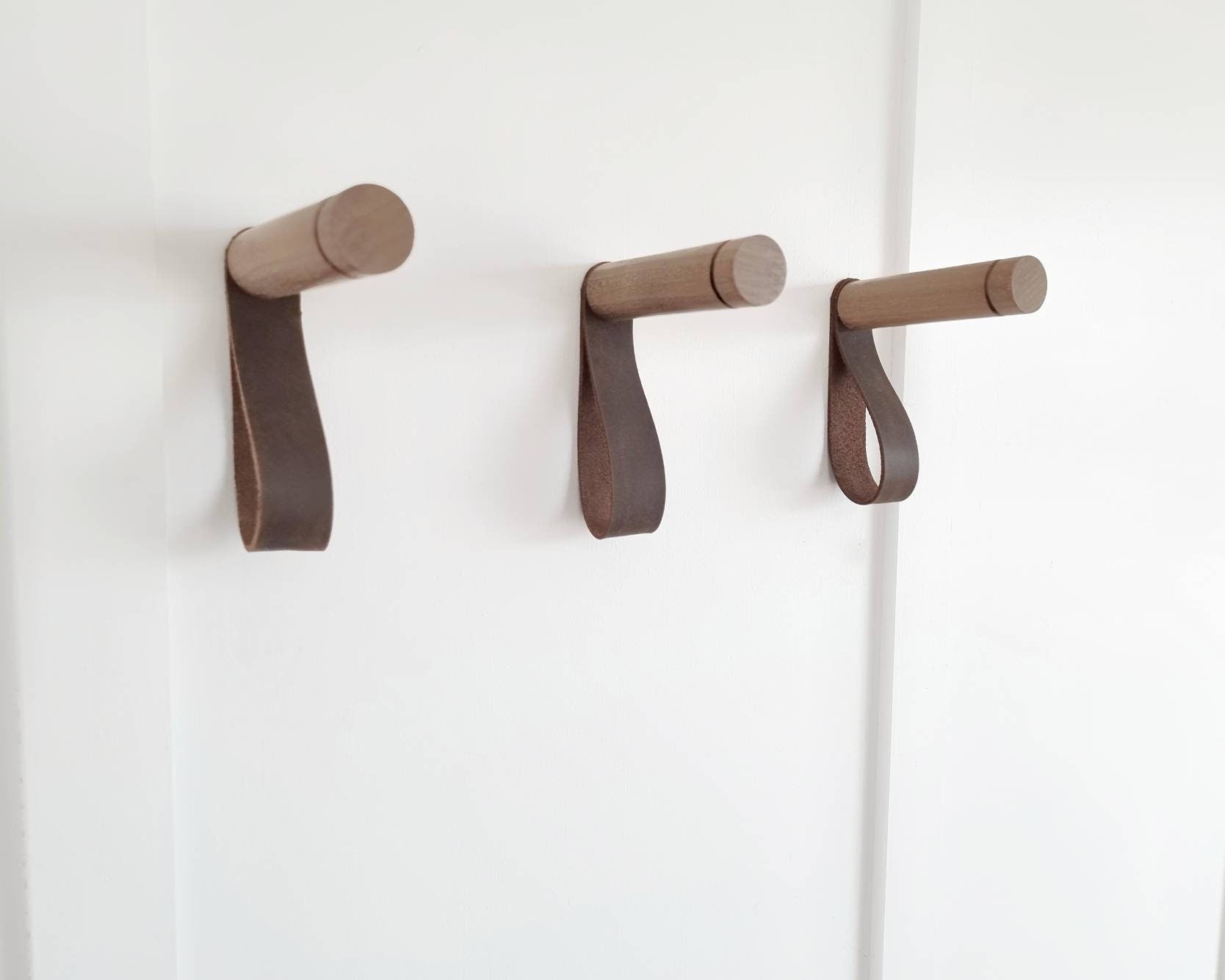 Walnut and Leather Wall Hook / Coat Hook / Clothes Hanger