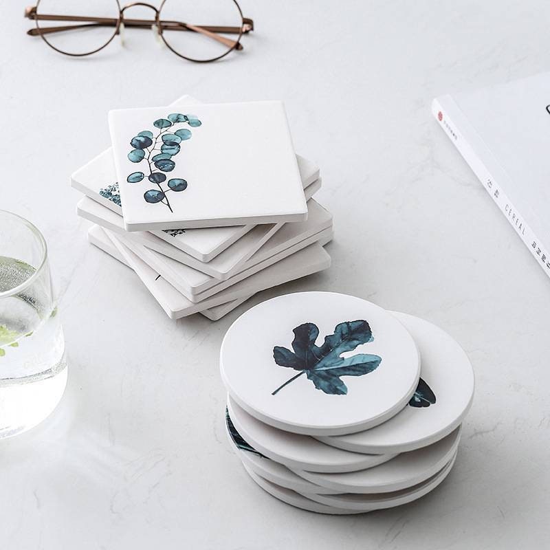 Ceramic print coaster, costal decor tableware - Boho Style. ROUND